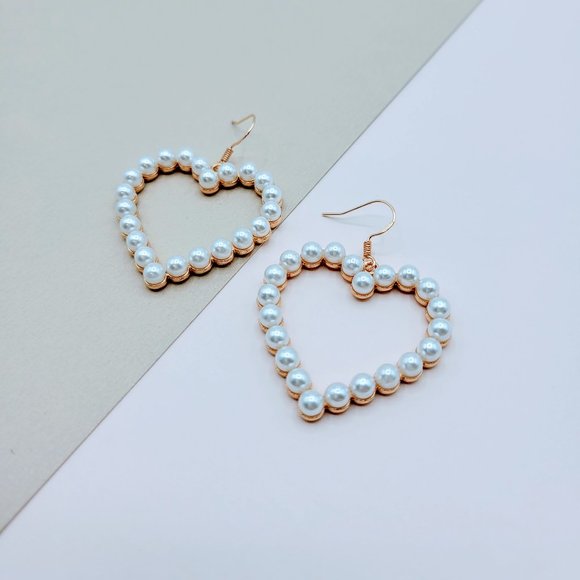 5 for $25 Faux Pearl Decorated Heart Earrings - Picture 2 of 5